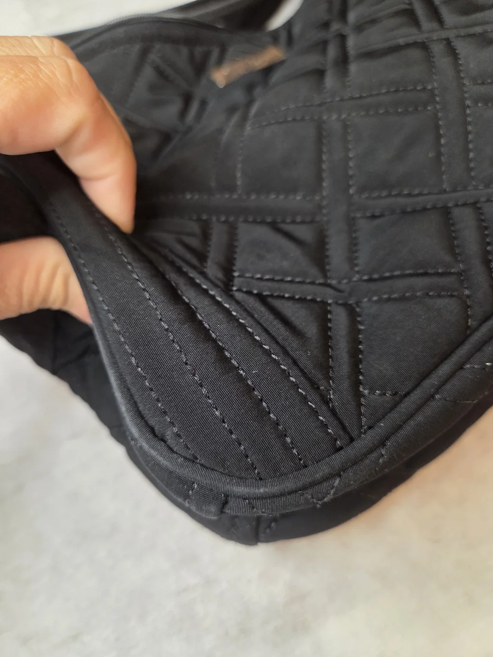 Vera Bradley Black Quilted Shoulder Bag with Adjustable Strap-Strap Has Fading